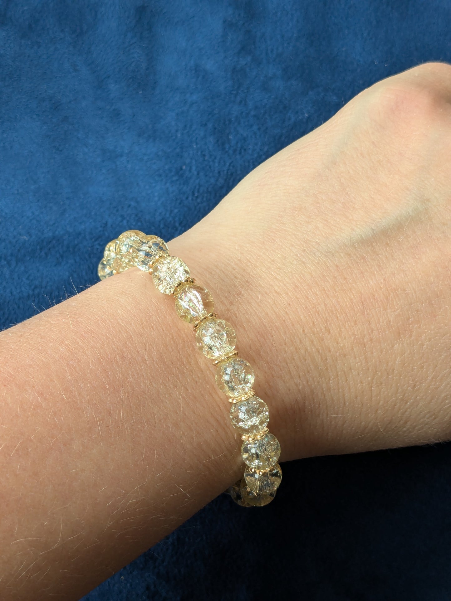 Bracelet perles verre craquelé jaune