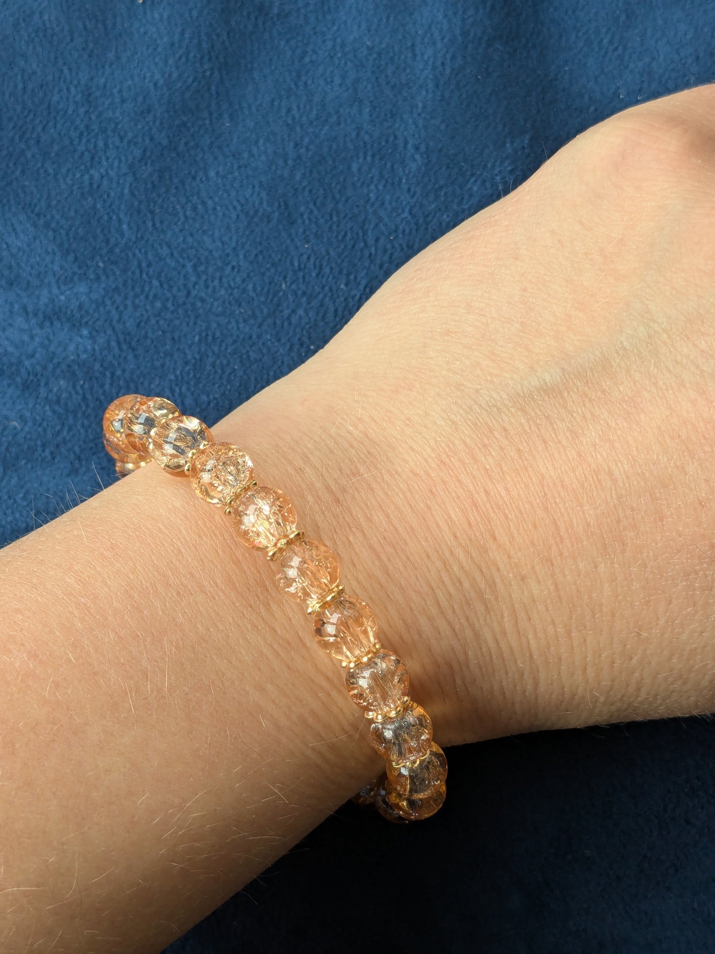 Bracelet perles verre craquelé pêche