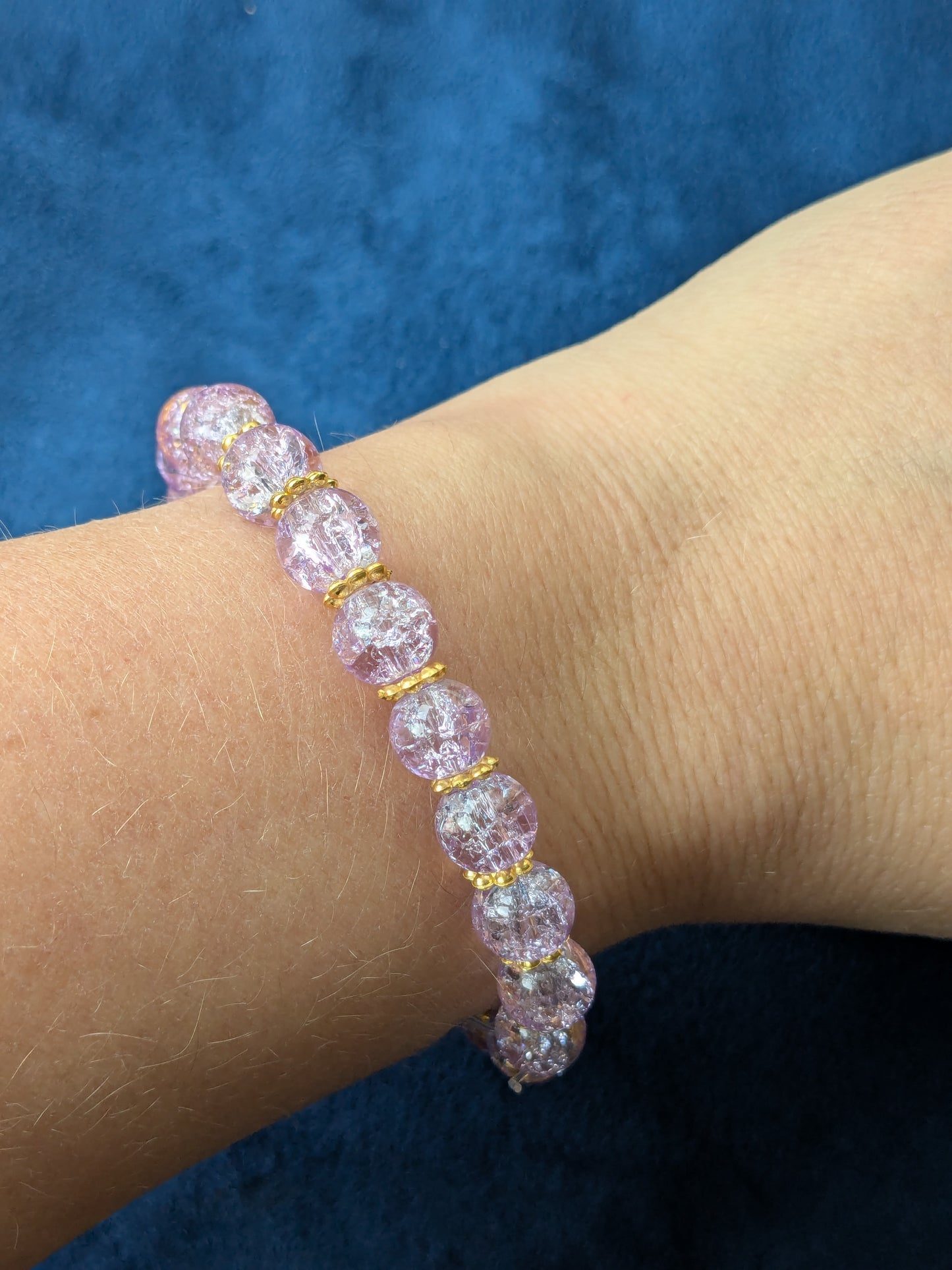 Bracelet perles verre craquelé violet