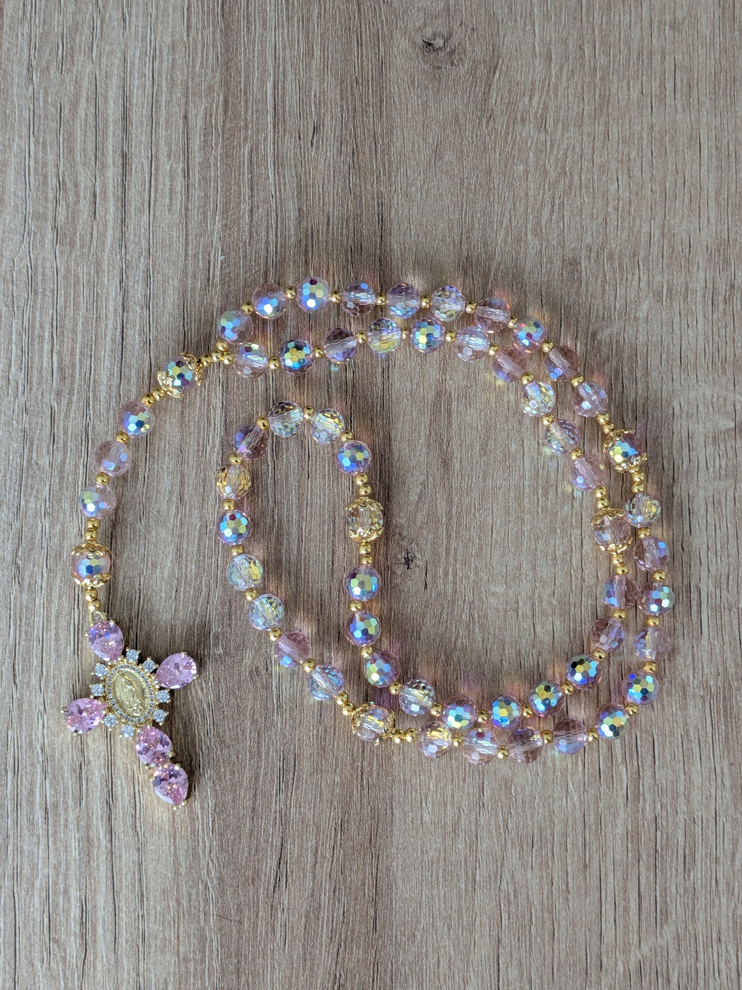 Chapelet facettées rose clair