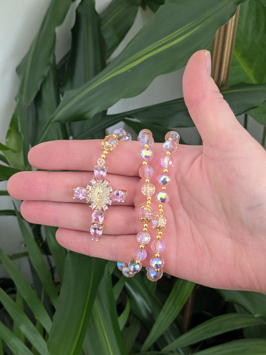 Chapelet facettées rose clair