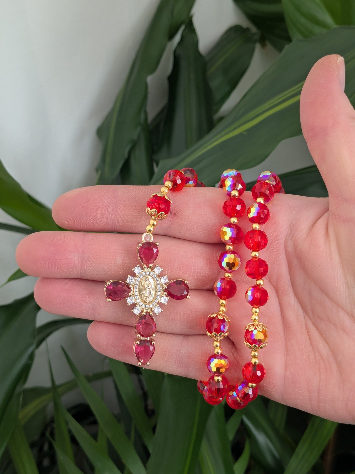 Chapelet facettées rouge