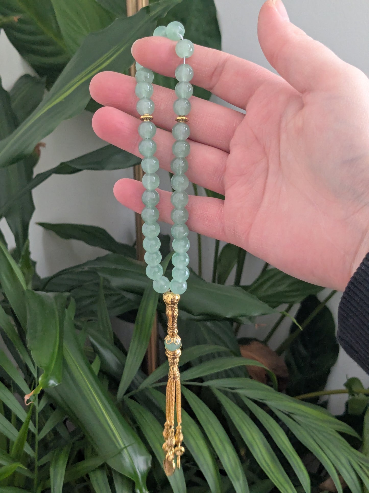 Petit misbaha en verre vert sauge