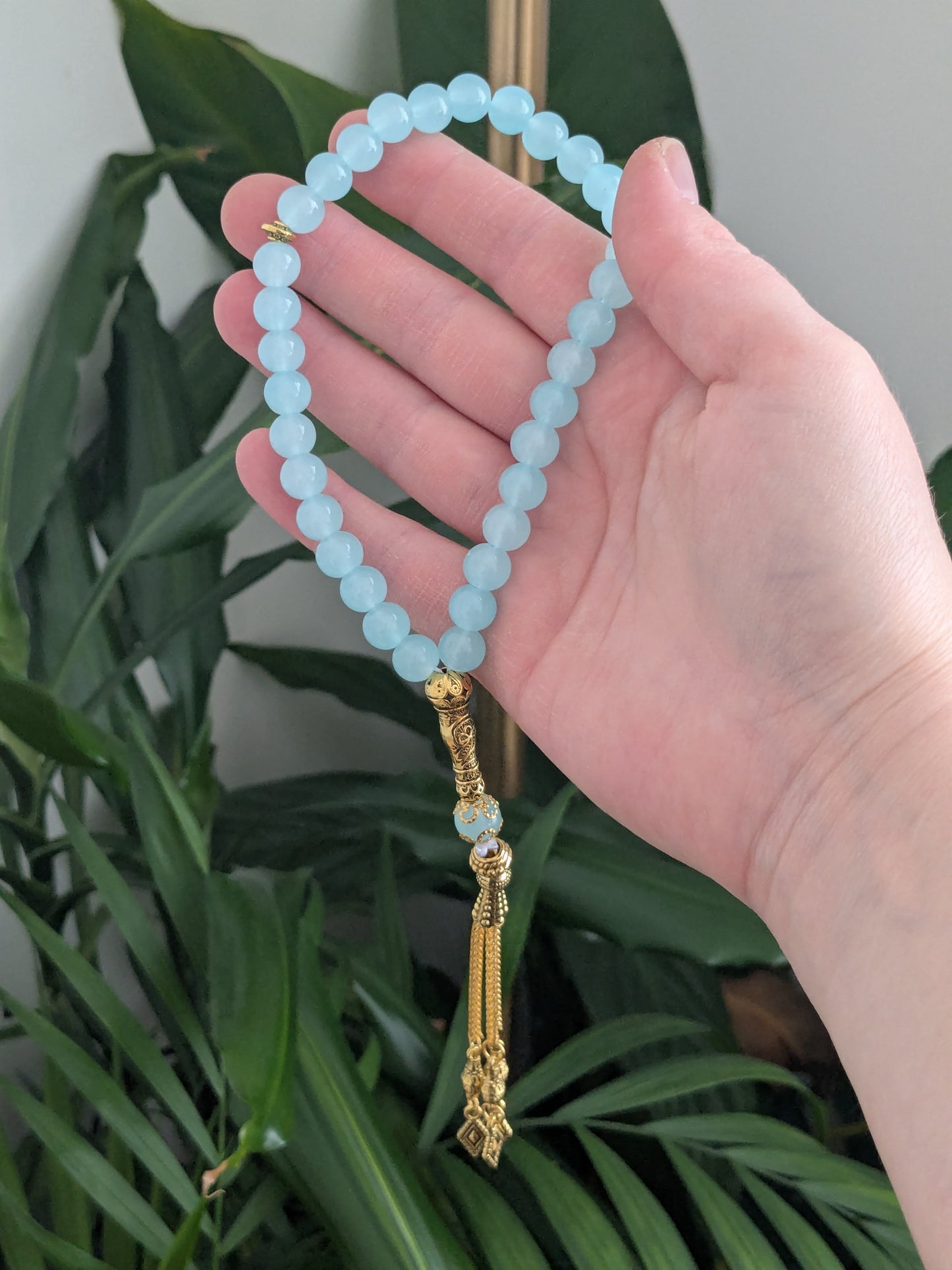 Petit misbaha en verre bleu clair