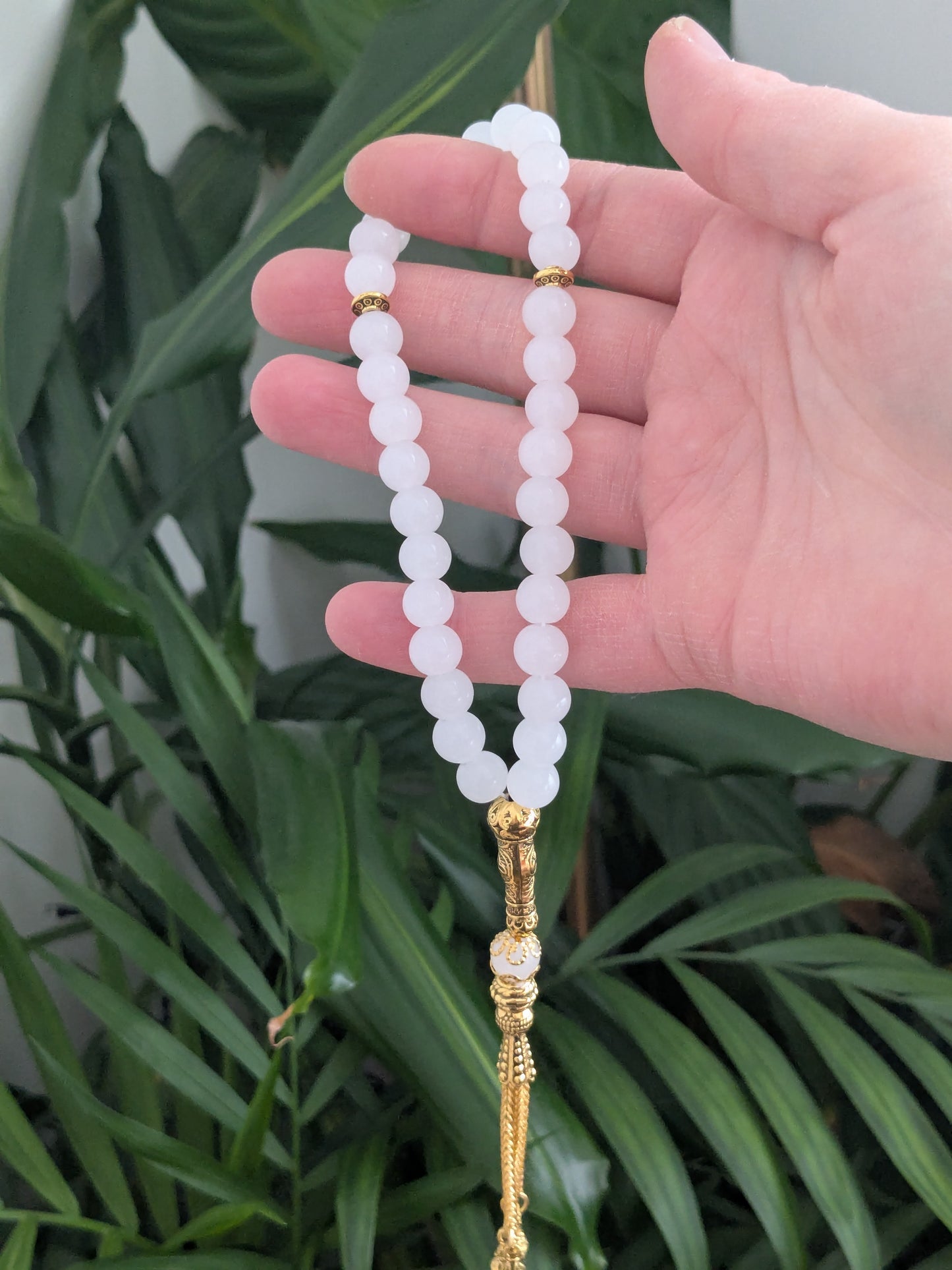 Petit misbaha en verre blanc