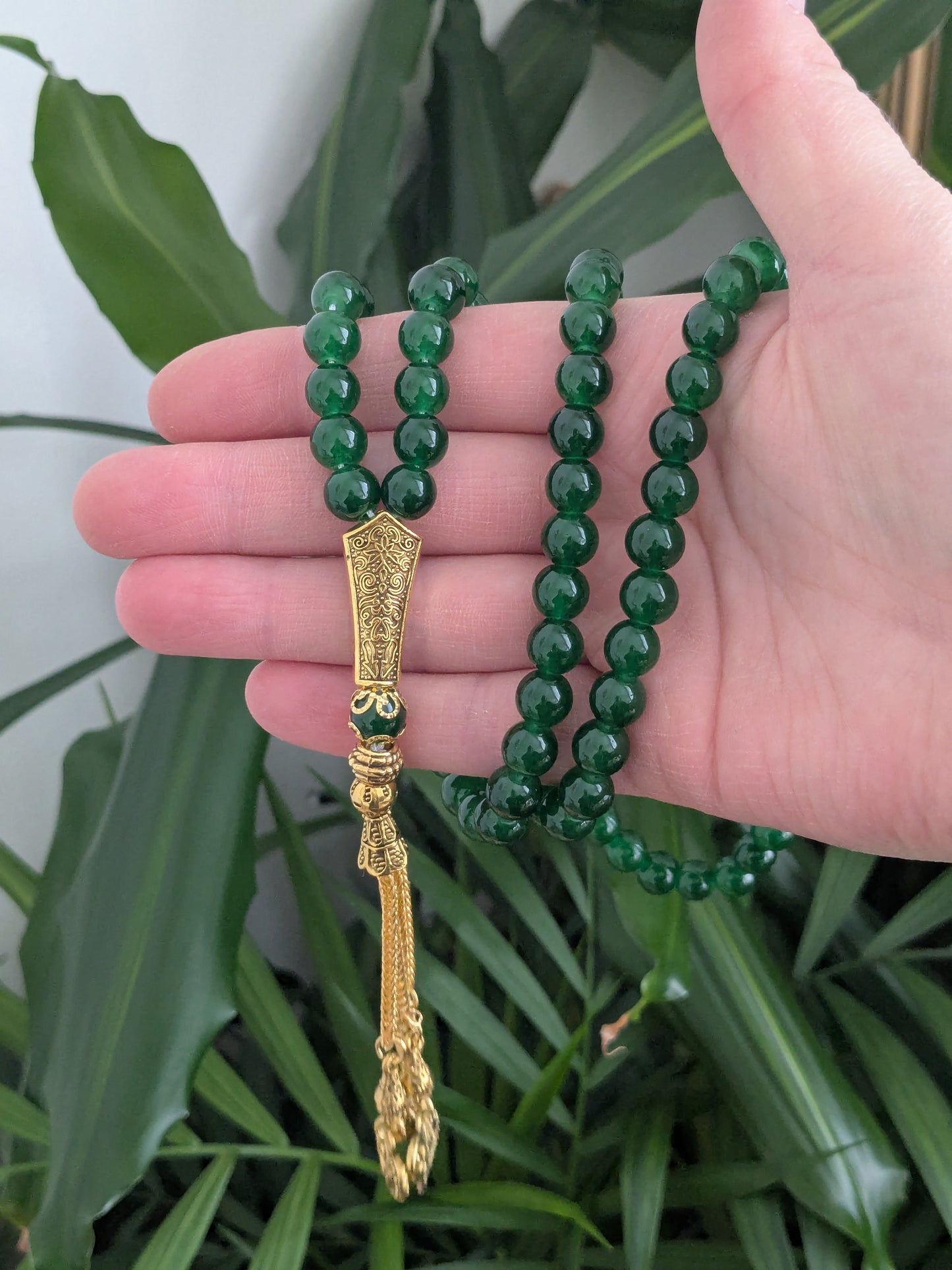 Grand misbaha en verre vert foncé