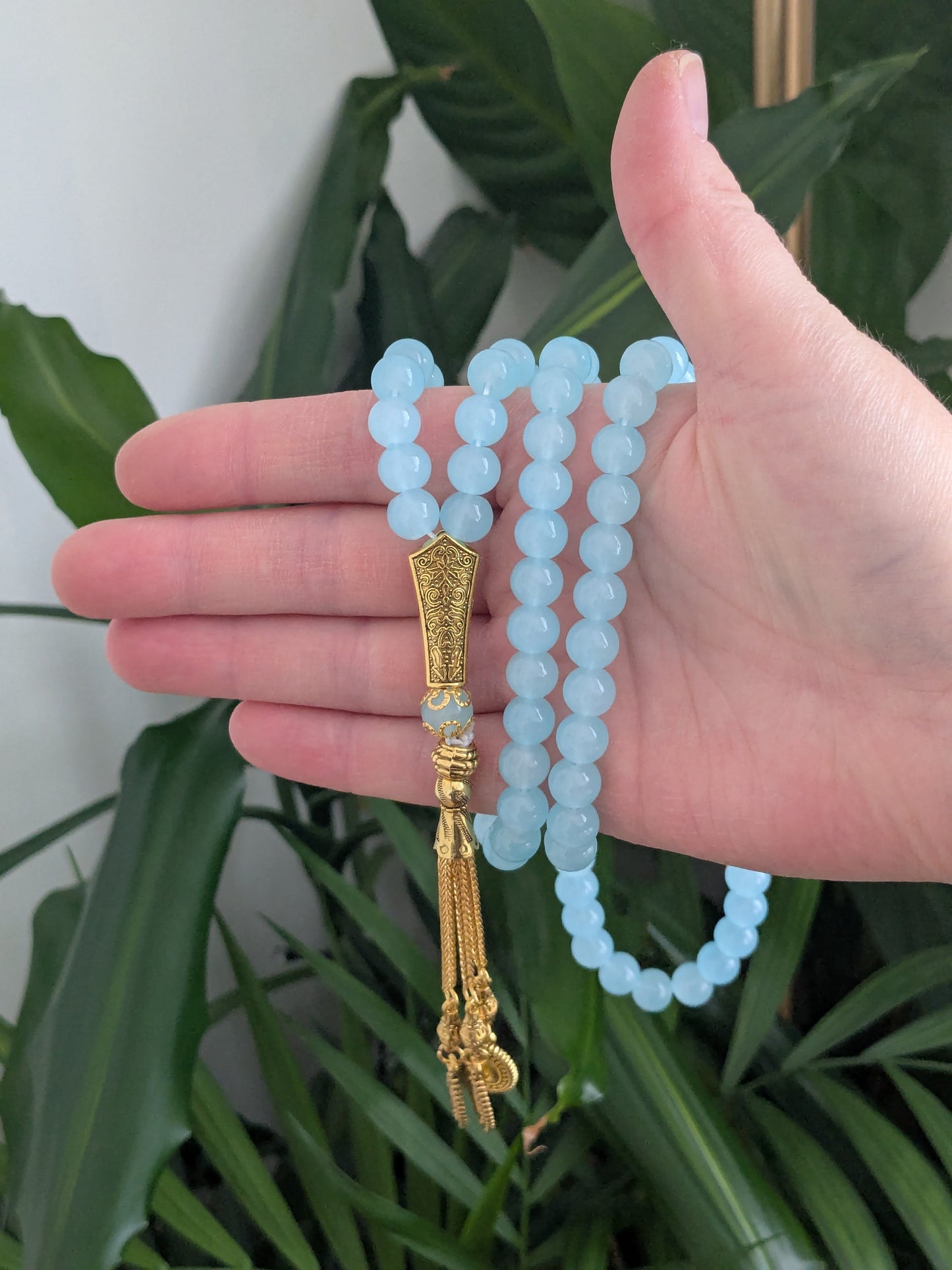 Grand misbaha en verre bleu clair