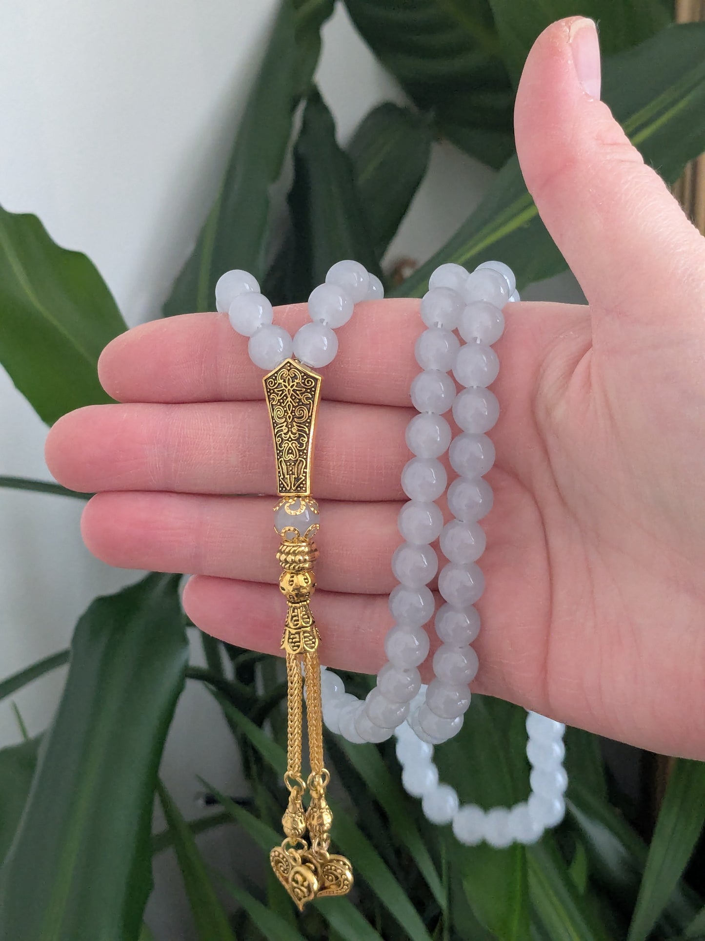 Grand misbaha en verre gris