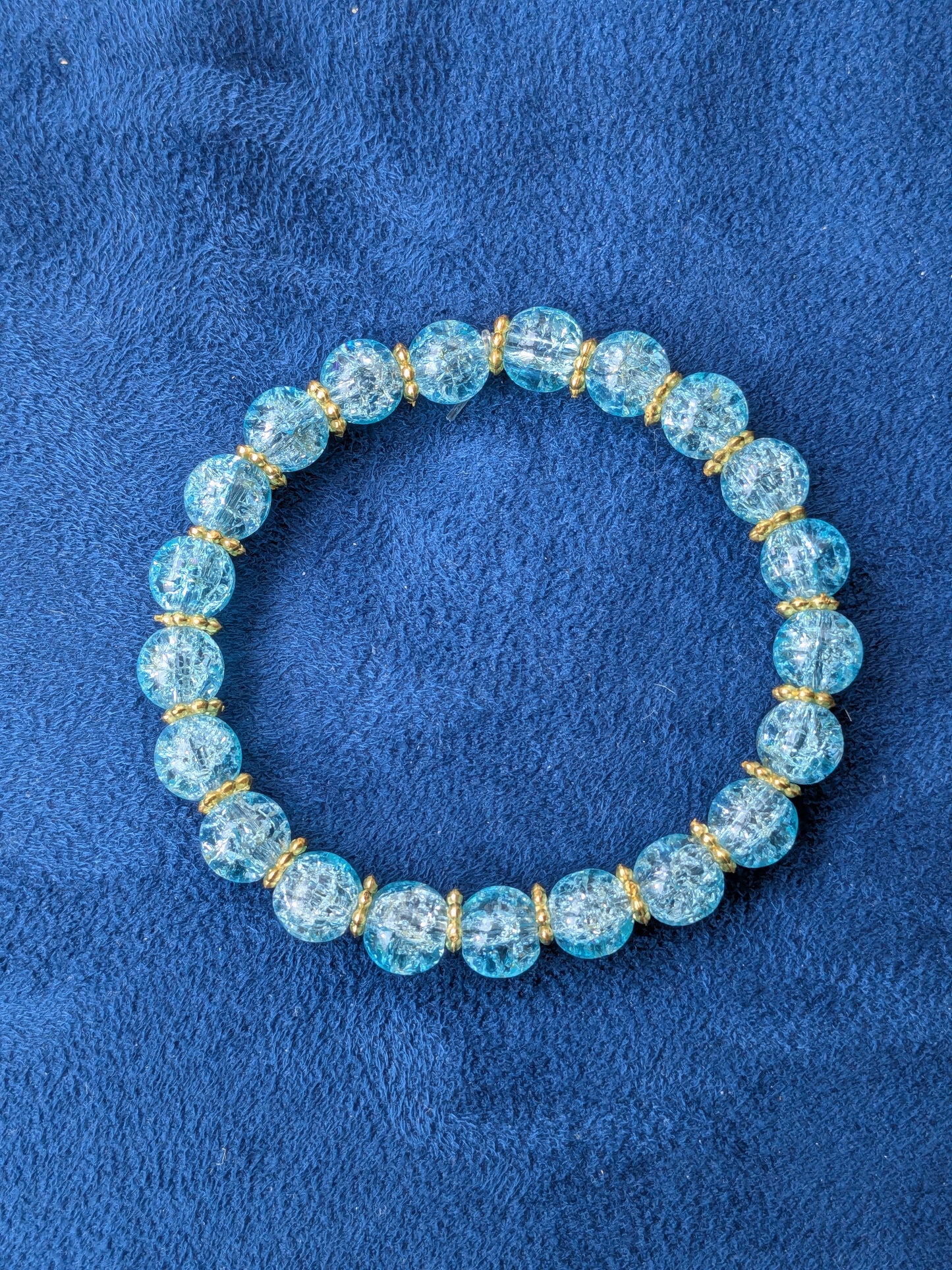 Bracelet perles verre craquelé bleu turquoise