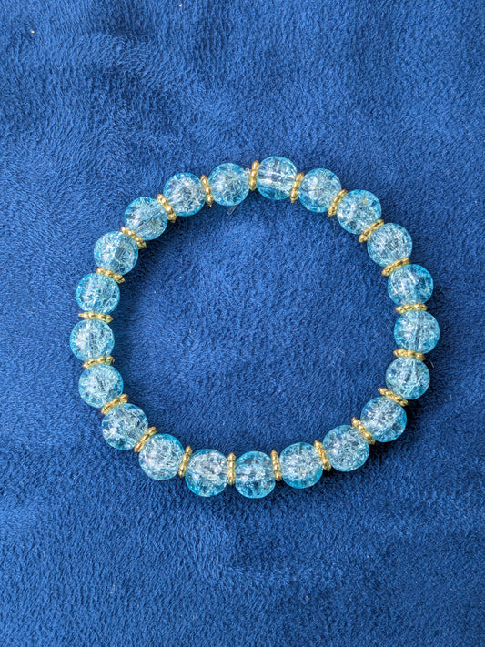 Bracelet perles verre craquelé bleu turquoise