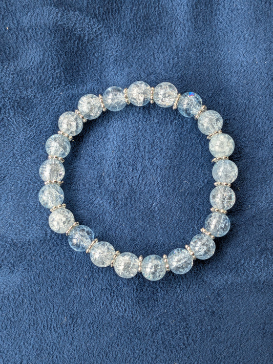 Bracelet perles verre craquelé bleu glacier