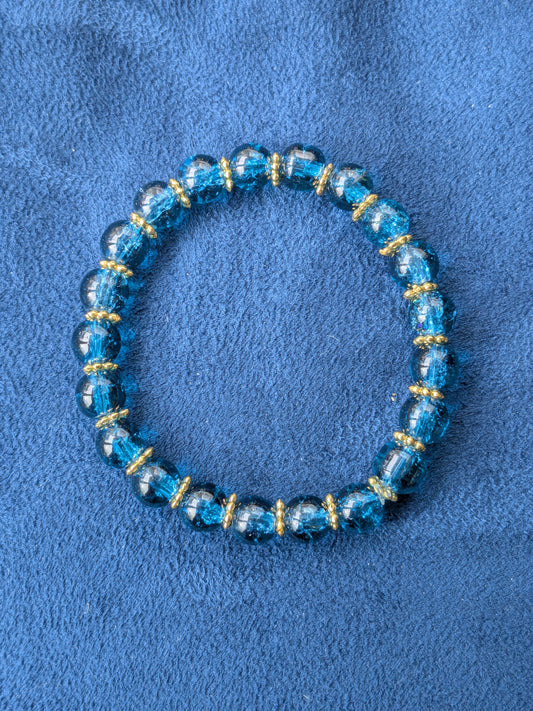 Bracelet perles verre craquelé bleu foncé
