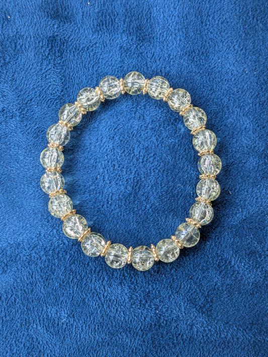 Bracelet perles verre craquelé jaune