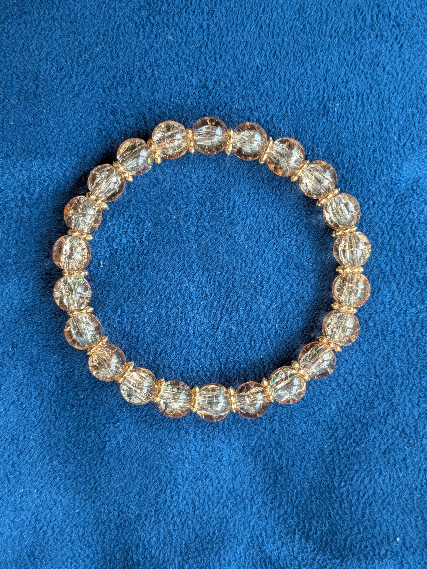 Bracelet perles verre craquelé pêche