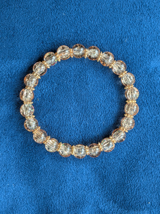 Bracelet perles verre craquelé pêche