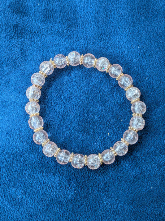 Bracelet perles verre craquelé rose
