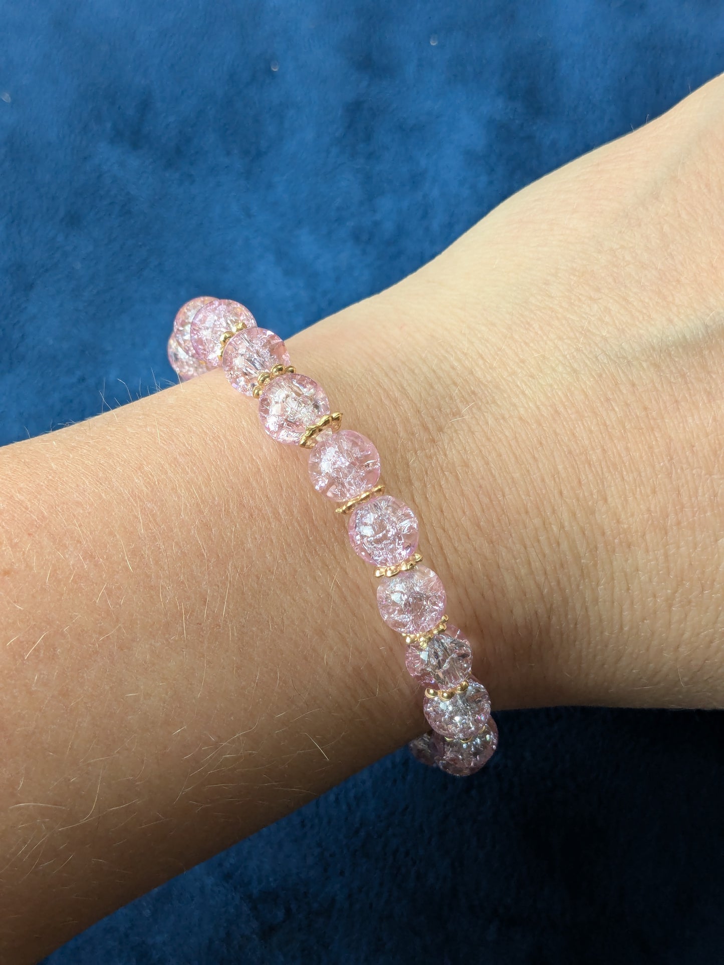 Bracelet perles verre craquelé violet clair