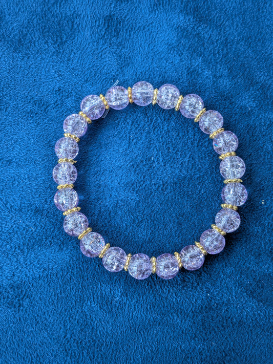 Bracelet perles verre craquelé violet