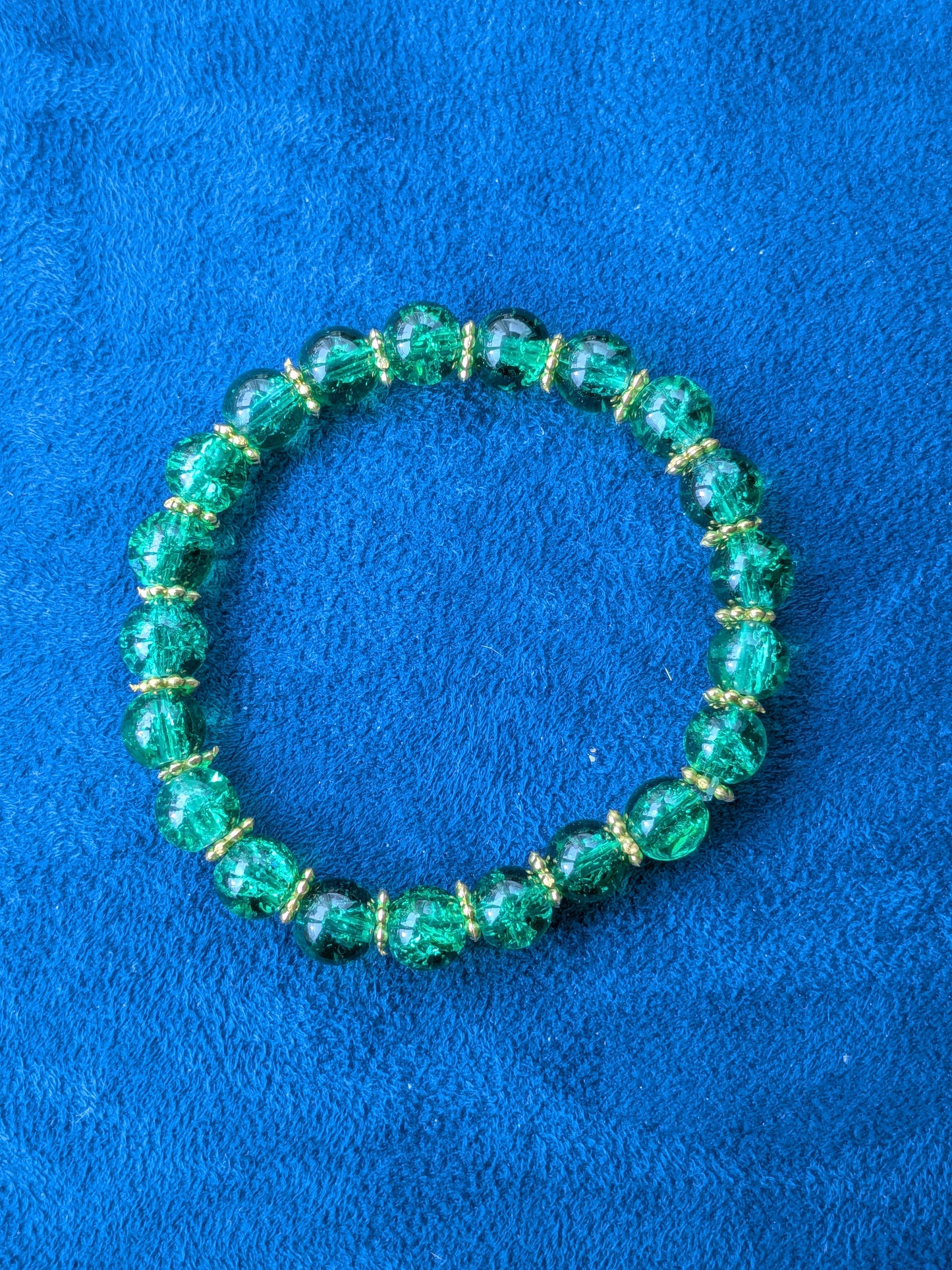 Bracelet perles verre craquelé vert foncé