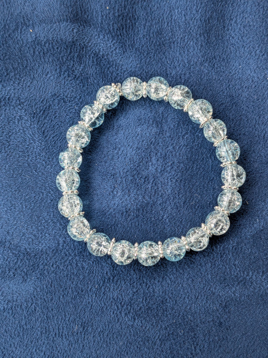 Bracelet perles verre craquelé bleu ciel
