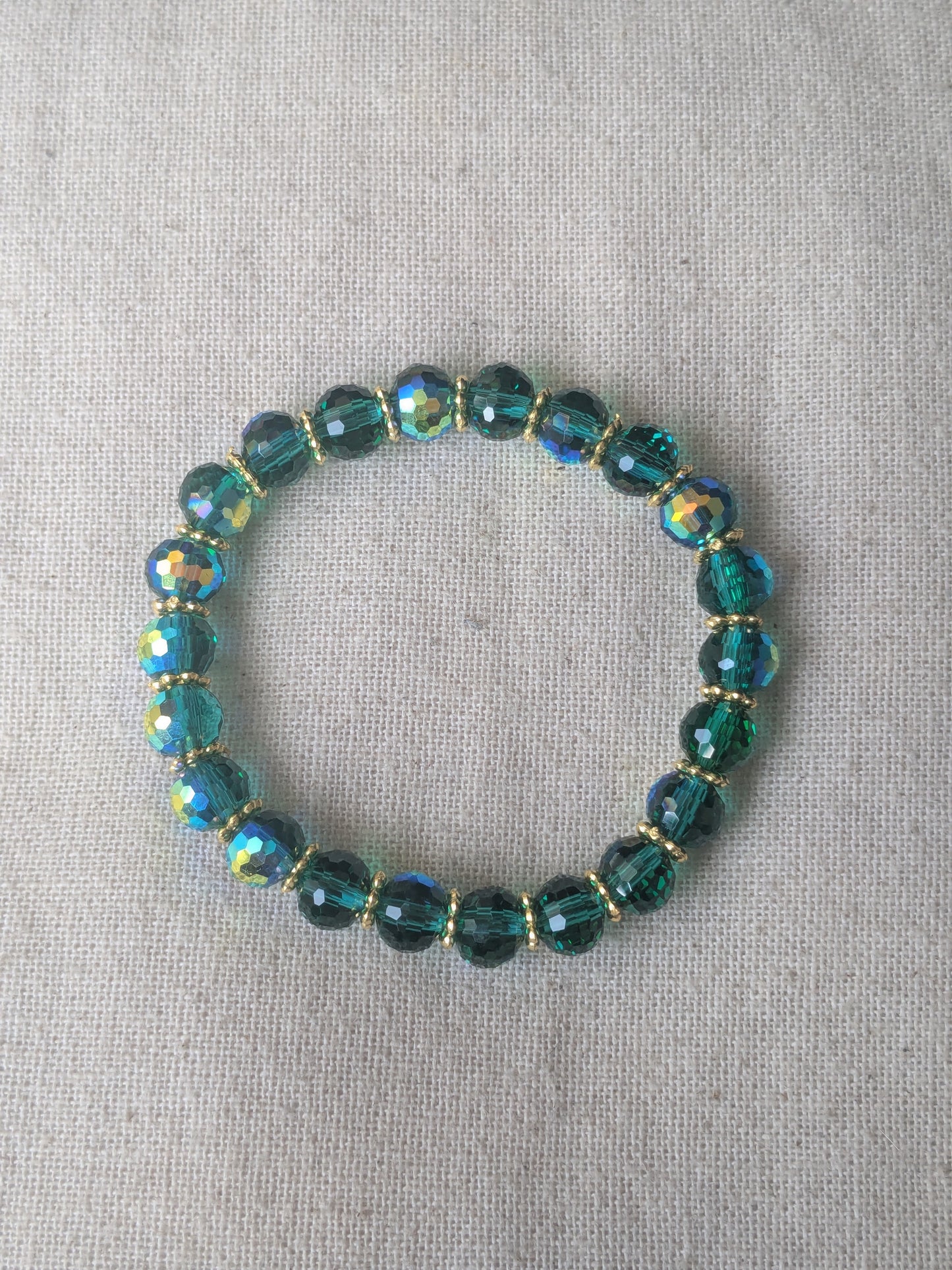 Bracelet perles verre facetté vert foncé