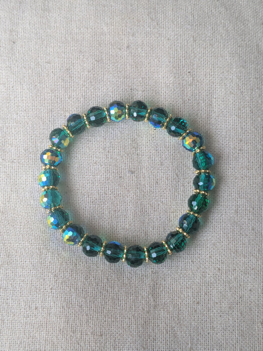 Bracelet perles verre facetté vert foncé