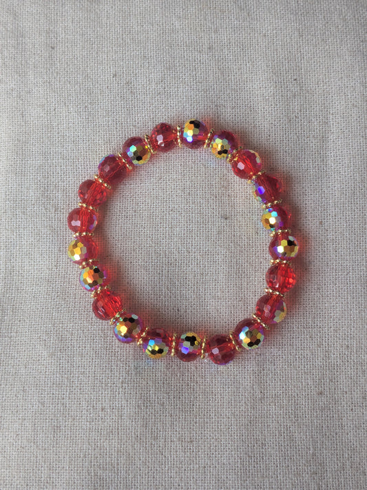 Bracelet perles verre facetté rouge