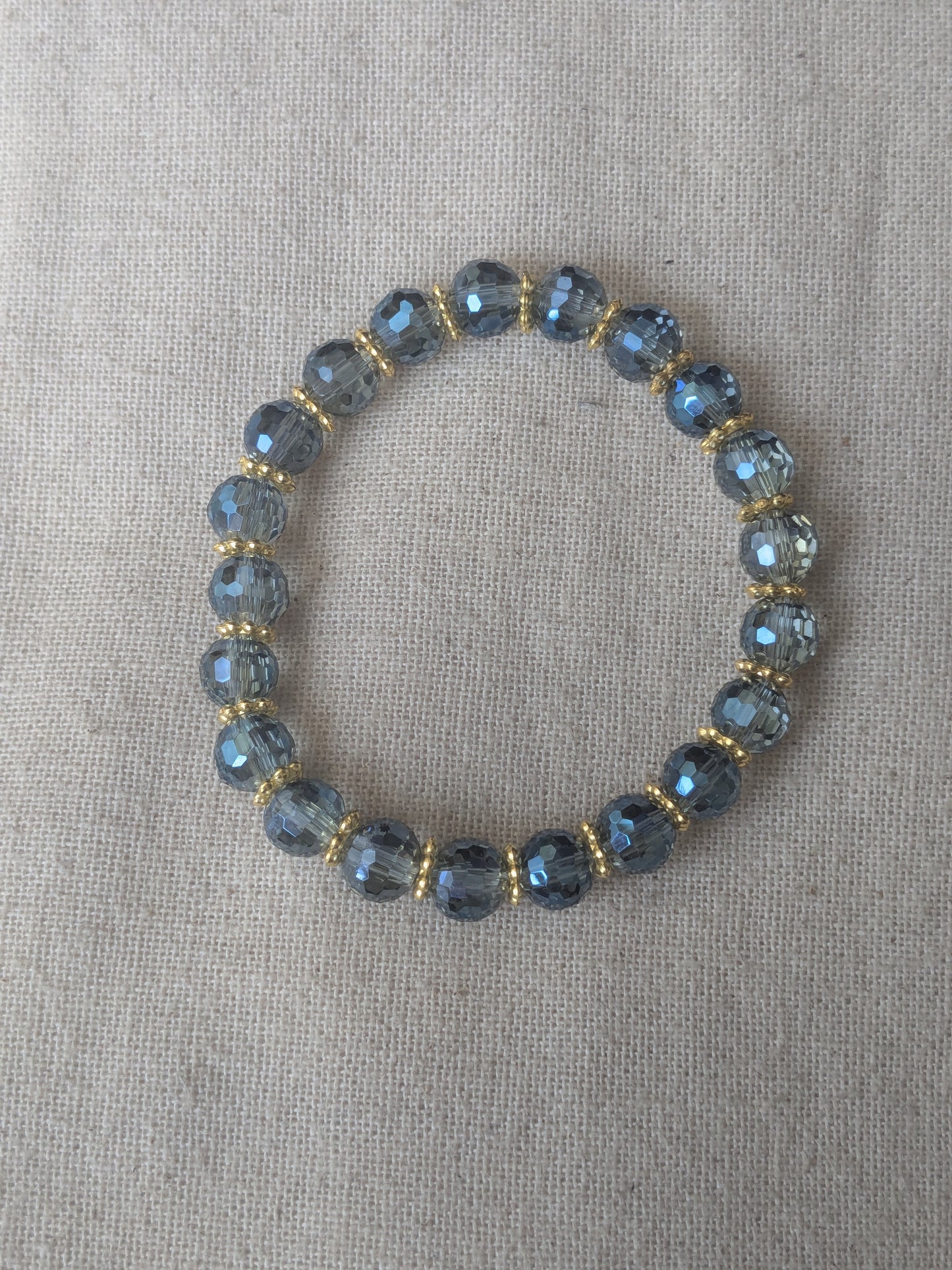 Bracelet perles verre facetté bleu gris