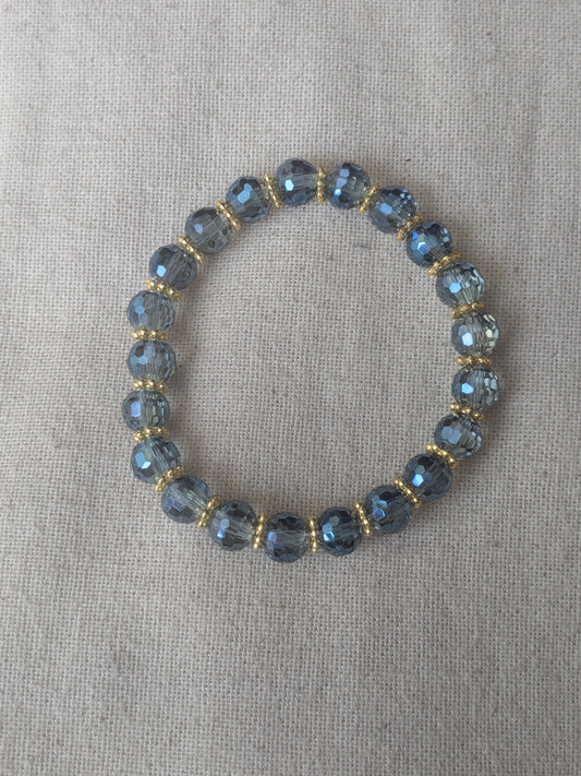 Bracelet perles verre facetté bleu gris