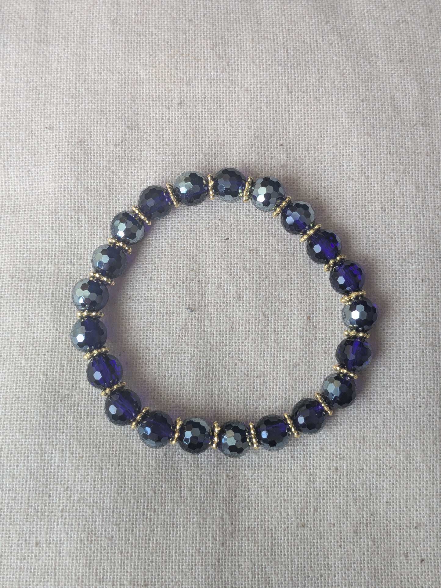 Bracelet perles verre facetté bleu foncé