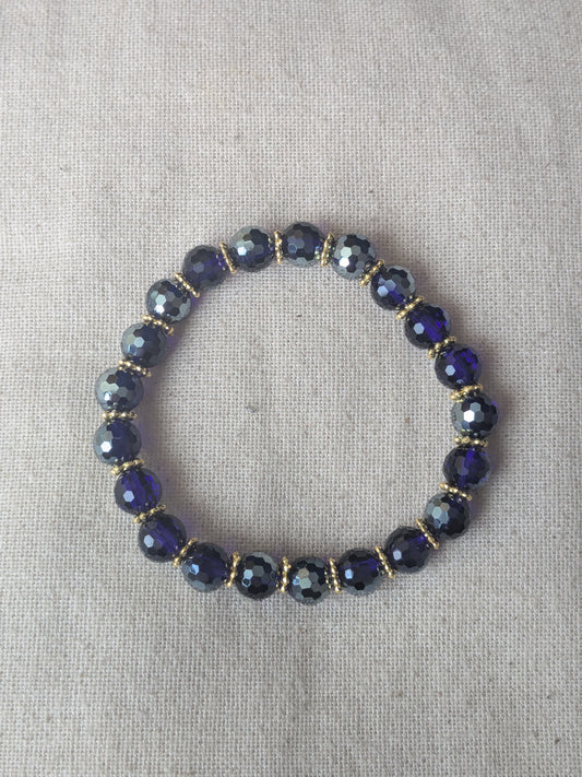 Bracelet perles verre facetté bleu foncé
