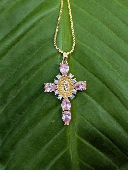 Petite croix rose zirconium