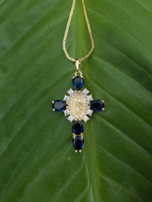 Petite croix bleue zirconium