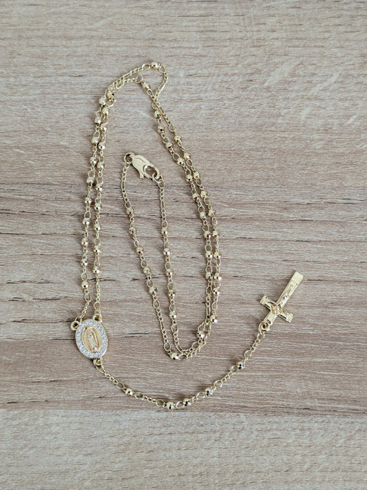 Chapelet doré Vierge Marie strass