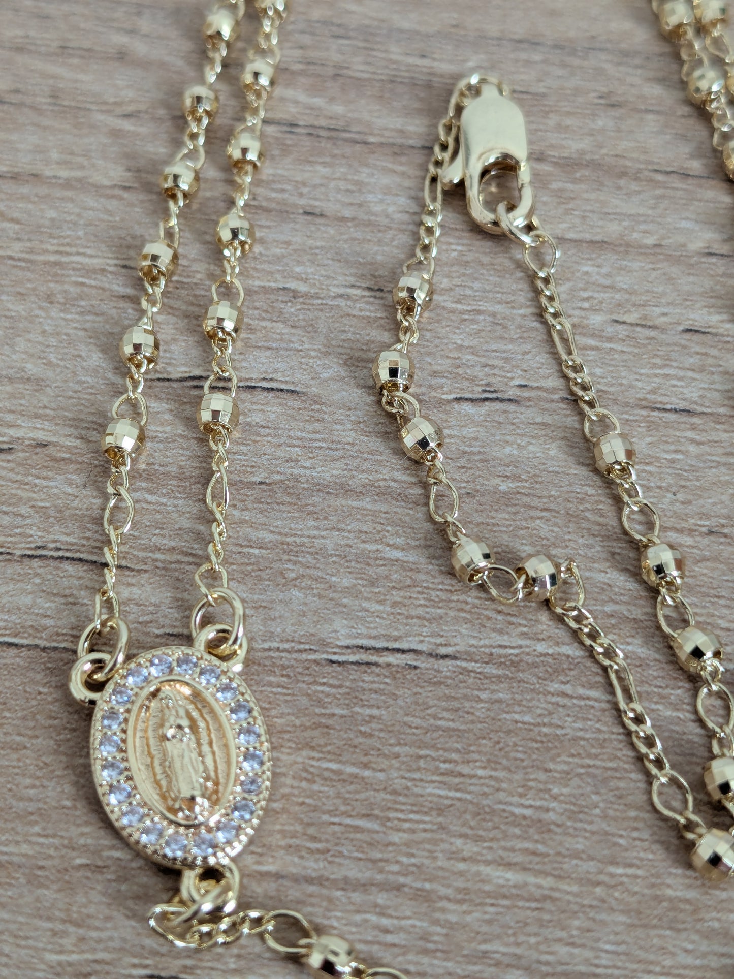Chapelet doré Vierge Marie strass