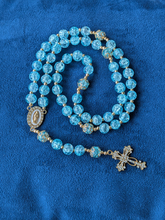 Chapelet en verre bleu turquoise