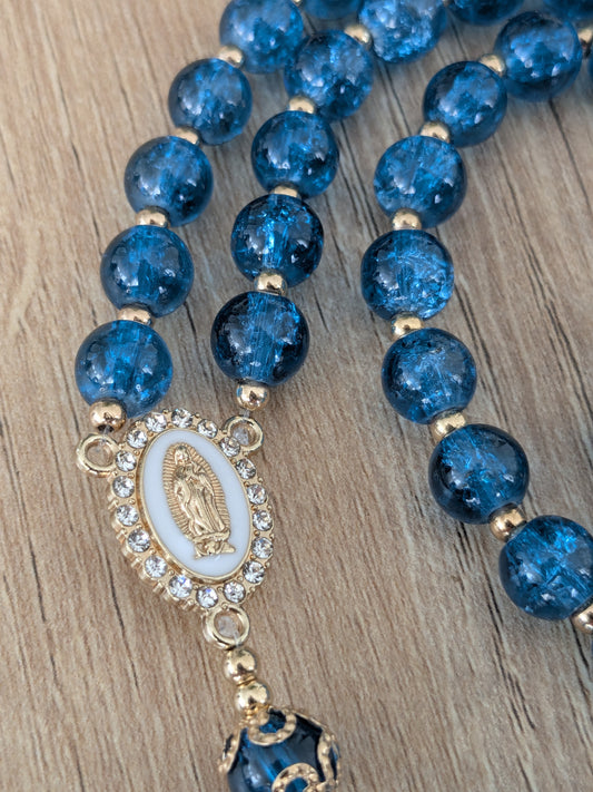 Chapelet perles en verre bleu foncé