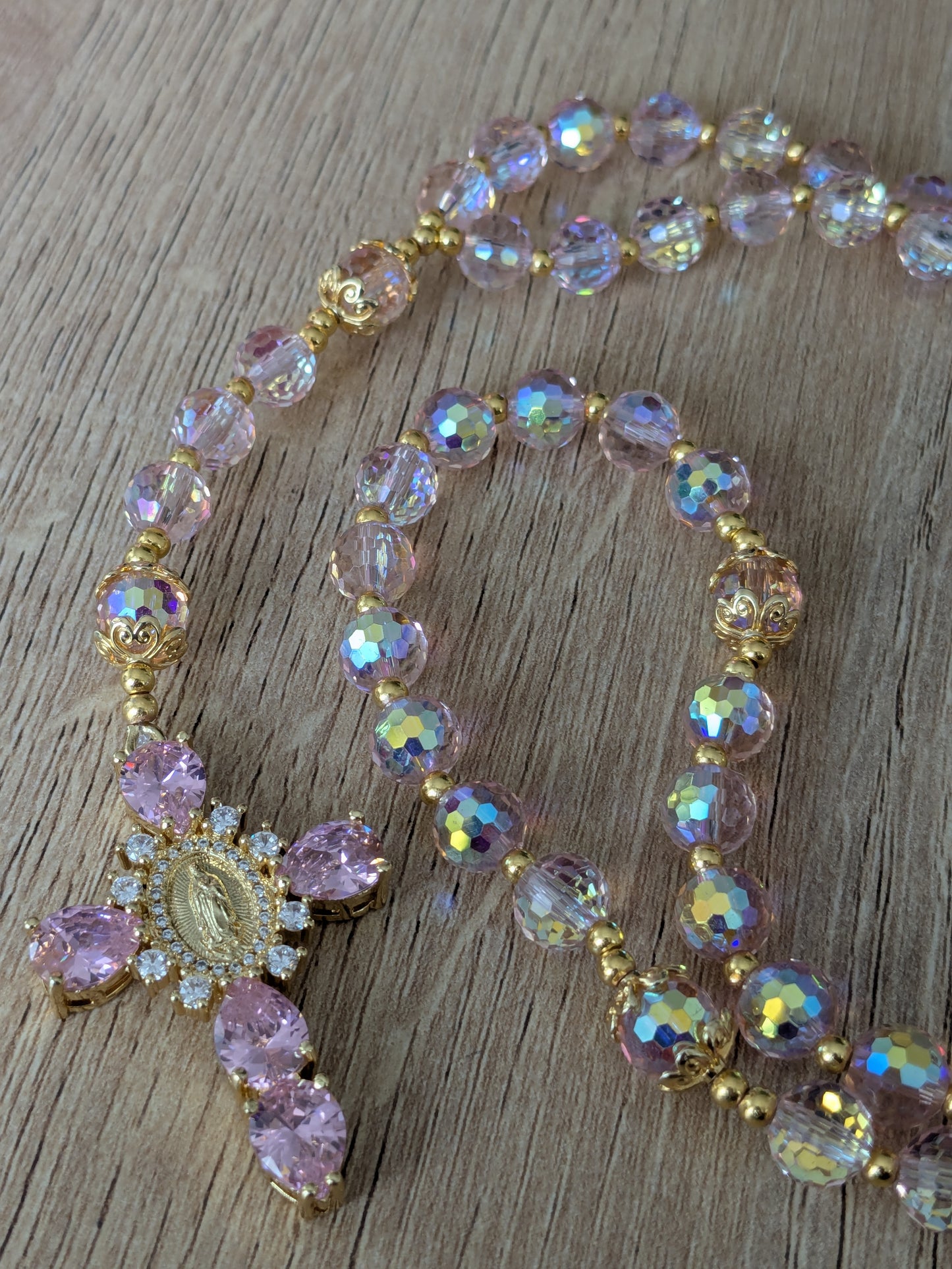 Chapelet facettées rose clair