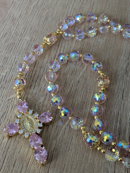 Chapelet facettées rose clair