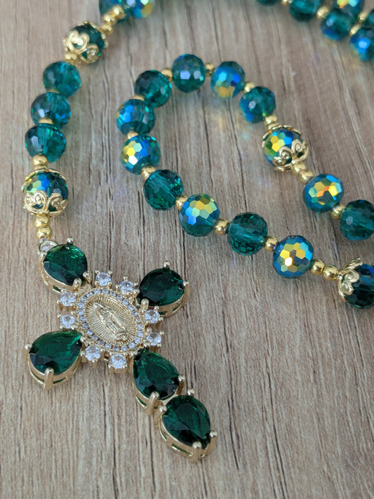 Chapelet facettées vert foncé