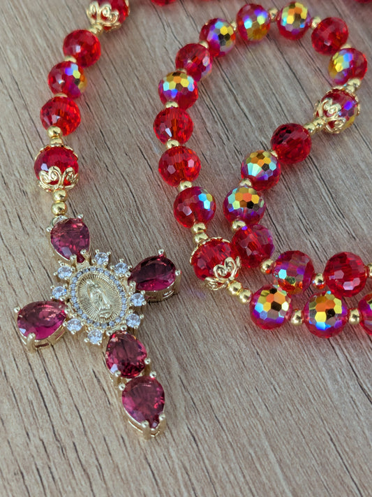 Chapelet facettées rouge