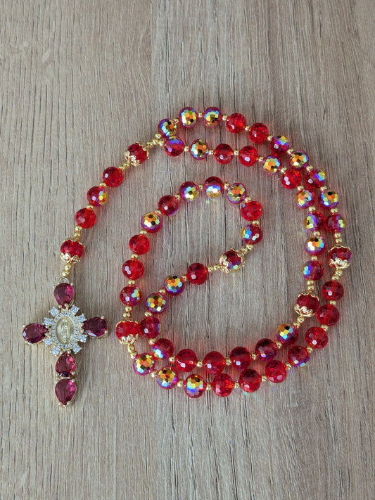 Chapelet facettées rouge