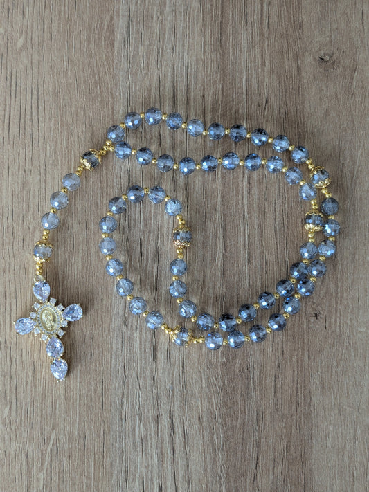 Chapelet facettées bleu glacier