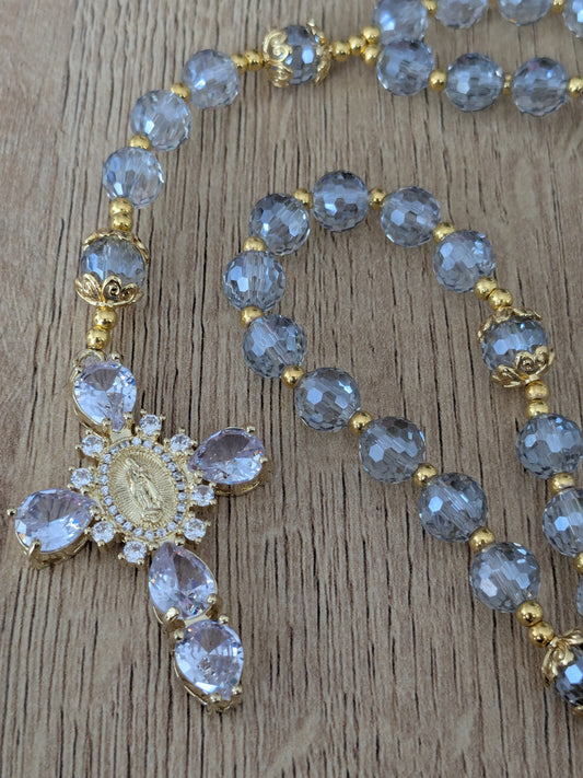 Chapelet facettées bleu glacier