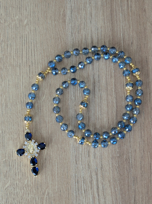 Chapelet facettées bleu gris