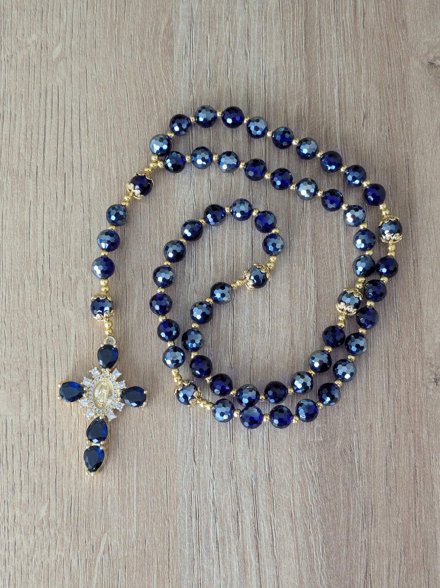 Chapelet facettées bleu foncé