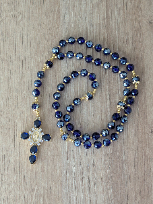 Chapelet facettées bleu foncé