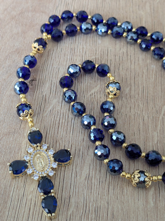 Chapelet facettées bleu foncé