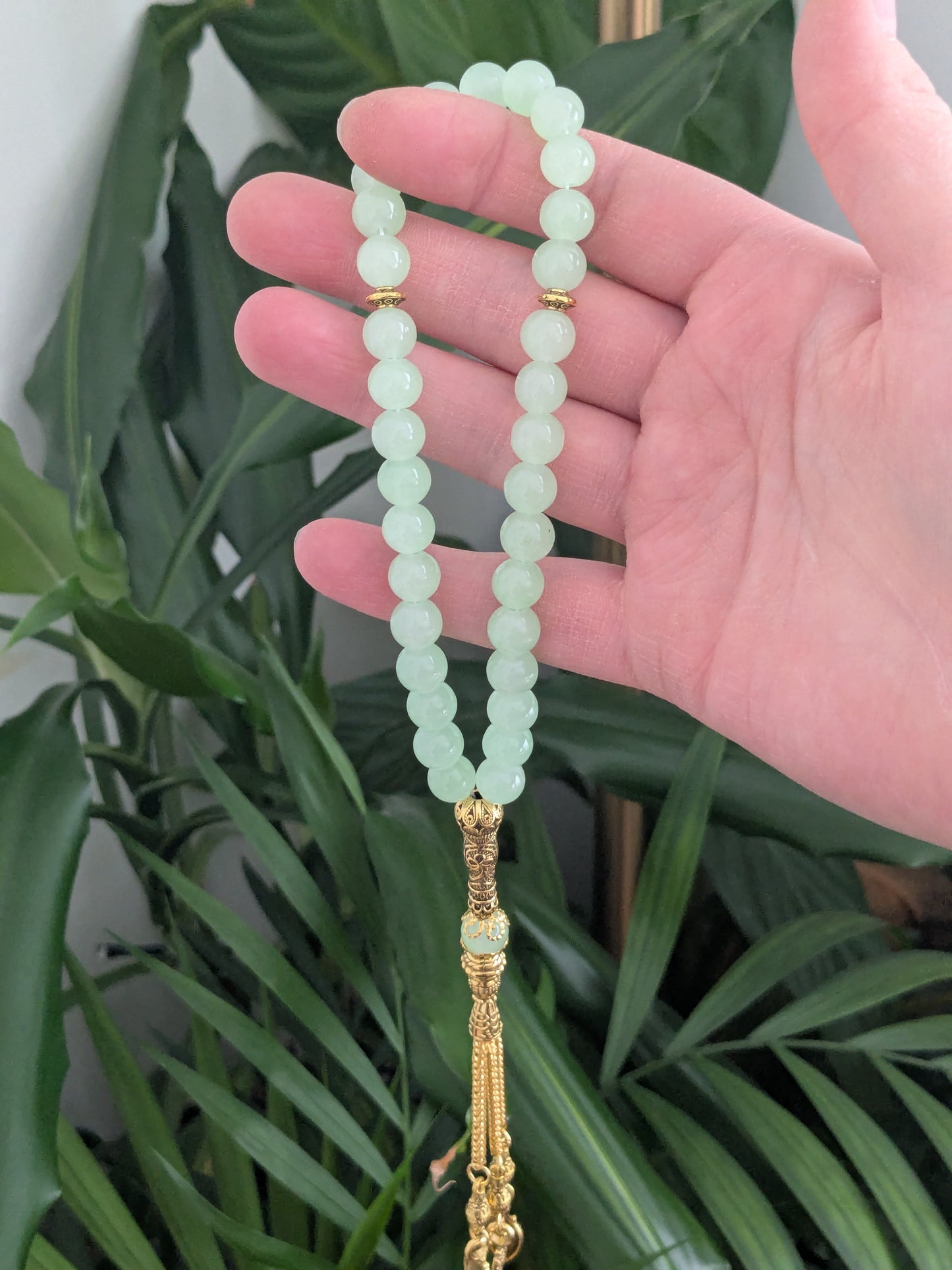 Petit misbaha en verre vert clair