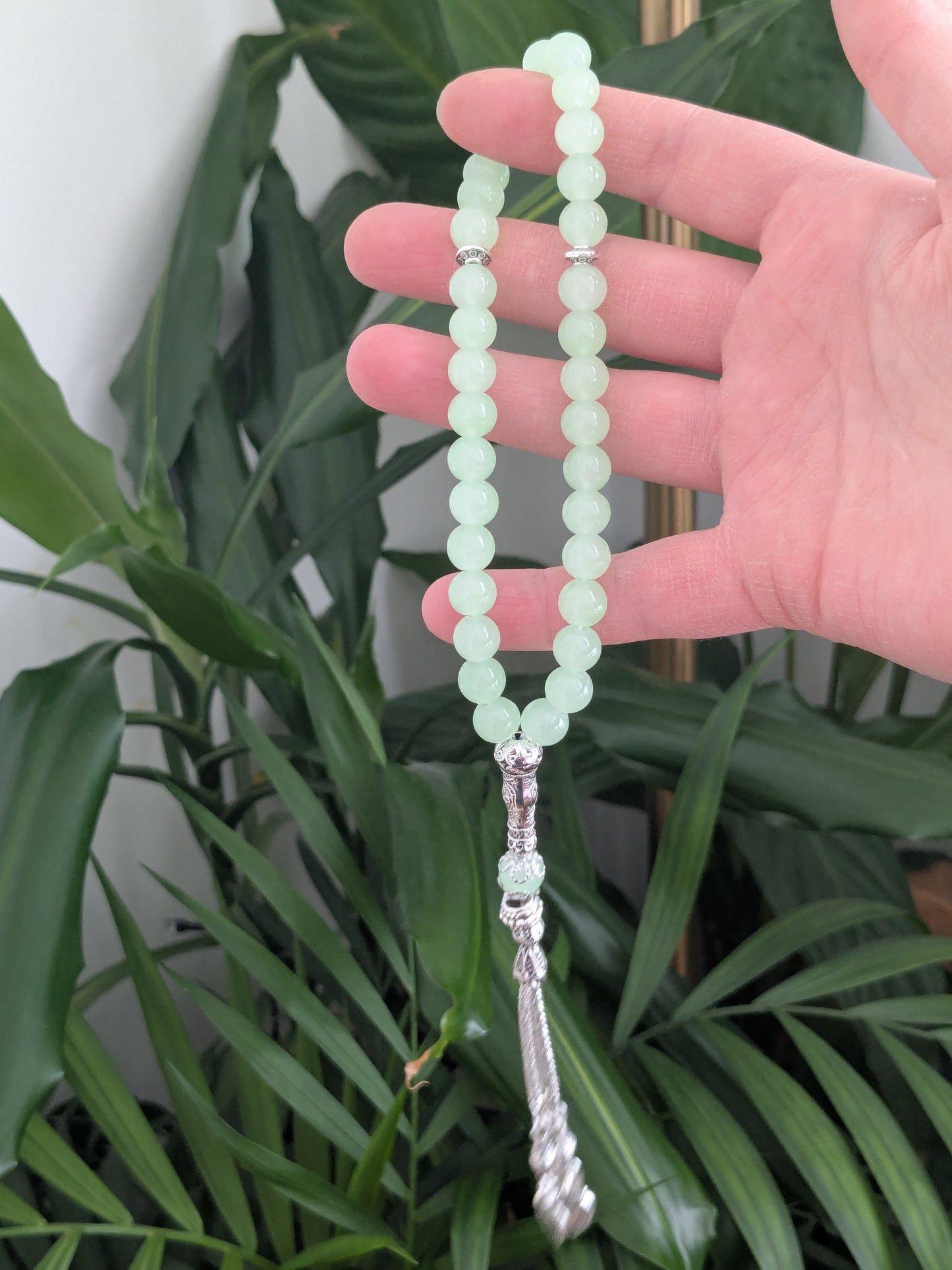 Petit misbaha en verre vert clair